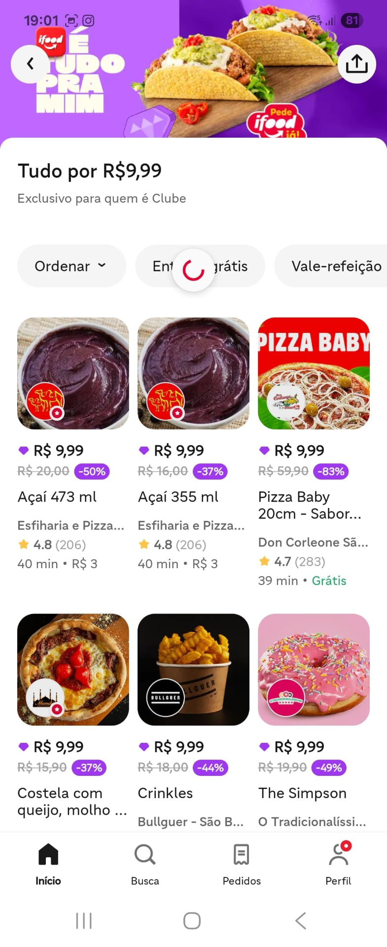 Lista de itens do app com tudo por R$9,99 e descontos de até 83%