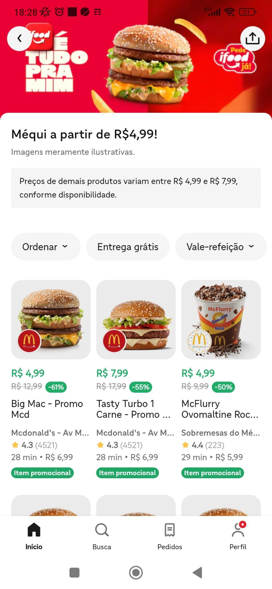 Ofertas do McDonald's no app a partir de R$4,99 com até 61% de desconto